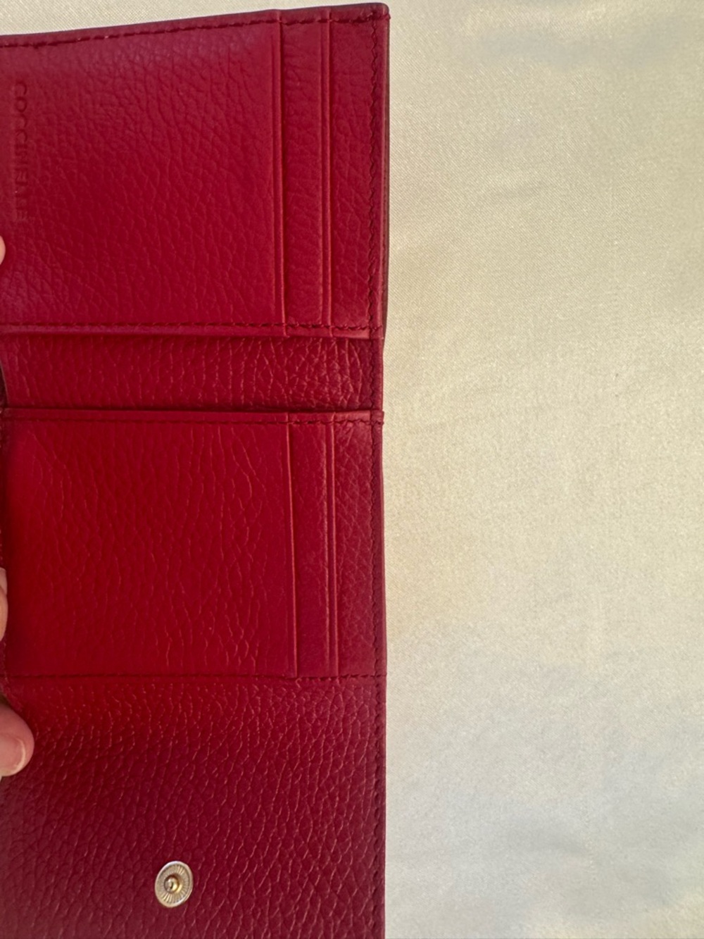 Coccinelle Red Pebbled Leather Compact Wallet with Gold Logo - Picture 2 of 3
